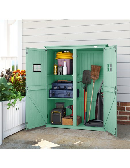 Outsunny Wooden Garden Shed with Two Windows, Tool Storage Cabinet, Outdoor Double Door organiser 127.5L x 50W x 164H cm, Green - pic 181199 | FastDaddyshop