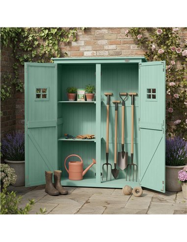 Outsunny Wooden Garden Shed with Two Windows, Tool Storage Cabinet, Outdoor Double Door organiser 127.5L x 50W x 164H cm, Green