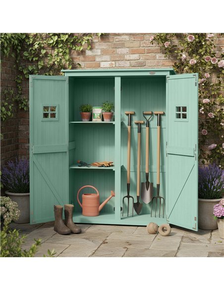 Outsunny Wooden Garden Shed with Two Windows, Tool Storage Cabinet, Outdoor Double Door organiser 127.5L x 50W x 164H cm, Green - pic 181200 | FastDaddyshop