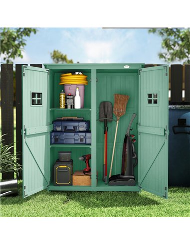 Outsunny Wooden Garden Shed with Two Windows, Tool Storage Cabinet, Outdoor Double Door organiser 127.5L x 50W x 164H cm, Green
