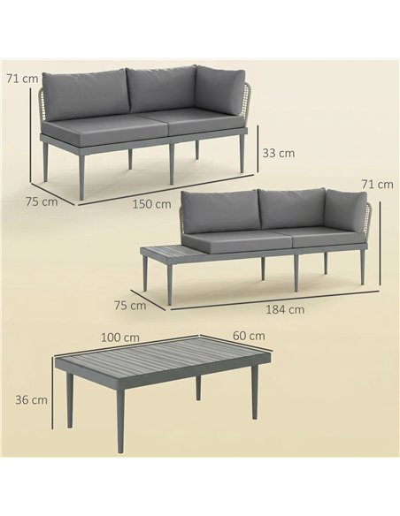 Outsunny Thee-Piece 'L' Rattan Sofa Set - Grey - pic 181204 | FastDaddyshop