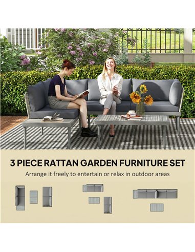 Outsunny Thee-Piece 'L' Rattan Sofa Set - Grey