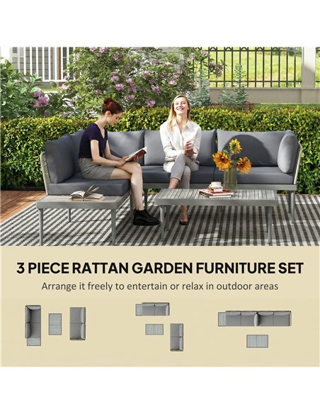 Outsunny Thee-Piece 'L' Rattan Sofa Set - Grey - pic 181205 | FastDaddyshop
