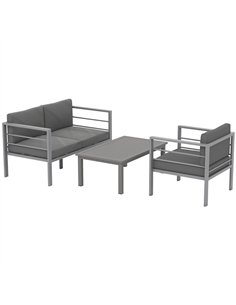 Outsunny 4 Piece Garden Furniture Set, 4 Seater Aluminium Garden Sofa Set with 2 Armchairs, Loveseat, Coffee Table and Cushions,