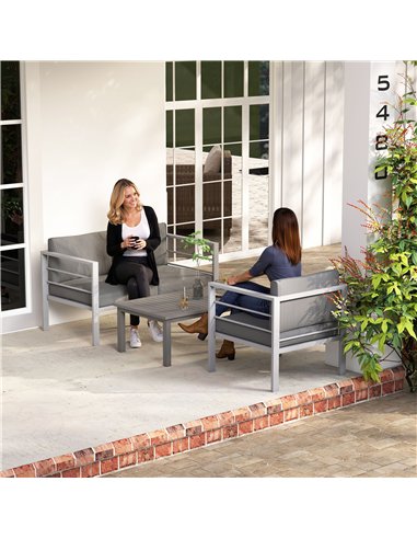 Outsunny 4 Piece Garden Furniture Set, 4 Seater Aluminium Garden Sofa Set with 2 Armchairs, Loveseat, Coffee Table and Cushions,