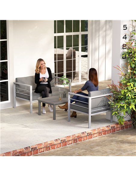 Outsunny 4 Piece Garden Furniture Set, 4 Seater Aluminium Garden Sofa Set with 2 Armchairs, Loveseat, Coffee Table and Cushions, - pic 181212 | FastDaddyshop