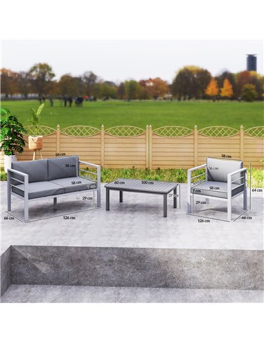 Outsunny 4 Piece Garden Furniture Set, 4 Seater Aluminium Garden Sofa Set with 2 Armchairs, Loveseat, Coffee Table and Cushions,