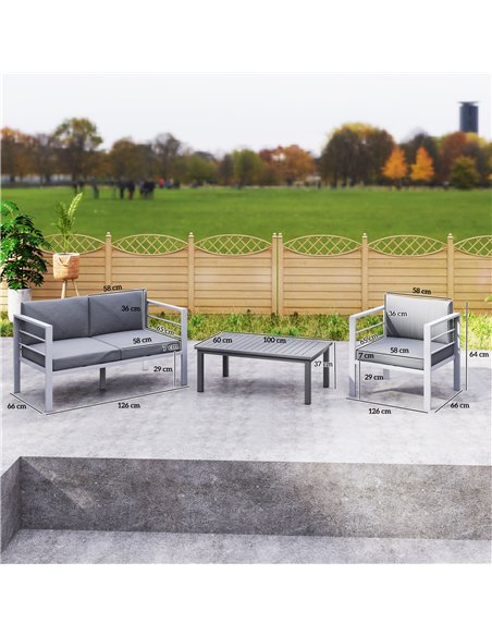 Outsunny 4 Piece Garden Furniture Set, 4 Seater Aluminium Garden Sofa Set with 2 Armchairs, Loveseat, Coffee Table and Cushions, - pic 181213 | FastDaddyshop