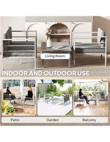 Outsunny 4 Piece Garden Furniture Set, 4 Seater Aluminium Garden Sofa Set with 2 Armchairs, Loveseat, Coffee Table and Cushions,