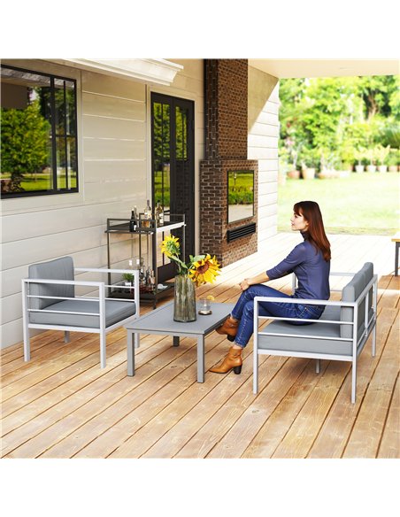 Outsunny 4 Piece Garden Furniture Set, 4 Seater Aluminium Garden Sofa Set with 2 Armchairs, Loveseat, Coffee Table and Cushions, - pic 181218 | FastDaddyshop
