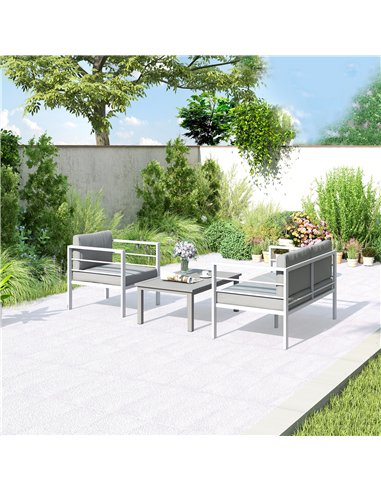 Outsunny 4 Piece Garden Furniture Set, 4 Seater Aluminium Garden Sofa Set with 2 Armchairs, Loveseat, Coffee Table and Cushions,