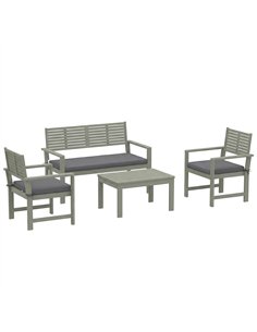 Outsunny 4 Seater Wooden Garden Furniture Set with Loveseat, Armchairs, Table, Acacia Wood Garden Sofa Set, Light Grey