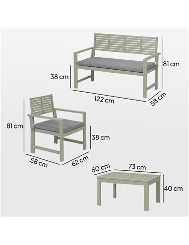 Outsunny 4 Seater Wooden Garden Furniture Set with Loveseat, Armchairs, Table, Acacia Wood Garden Sofa Set, Light Grey