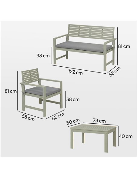 Outsunny 4 Seater Wooden Garden Furniture Set with Loveseat, Armchairs, Table, Acacia Wood Garden Sofa Set, Light Grey - pic 181222 | FastDaddyshop