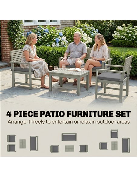 Outsunny 4 Seater Wooden Garden Furniture Set with Loveseat, Armchairs, Table, Acacia Wood Garden Sofa Set, Light Grey - pic 181223 | FastDaddyshop