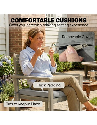 Outsunny 4 Seater Wooden Garden Furniture Set with Loveseat, Armchairs, Table, Acacia Wood Garden Sofa Set, Light Grey