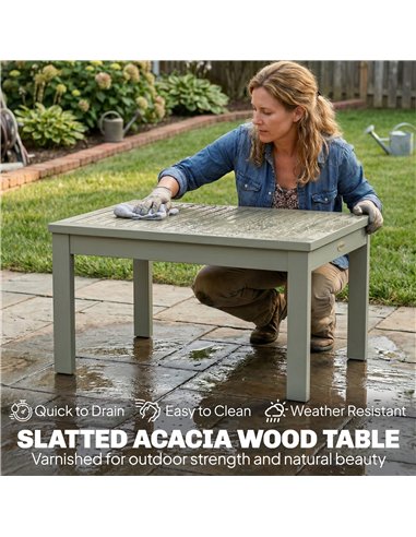 Outsunny 4 Seater Wooden Garden Furniture Set with Loveseat, Armchairs, Table, Acacia Wood Garden Sofa Set, Light Grey