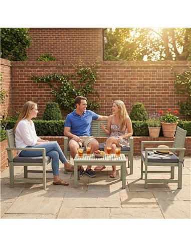 Outsunny 4 Seater Wooden Garden Furniture Set with Loveseat, Armchairs, Table, Acacia Wood Garden Sofa Set, Light Grey