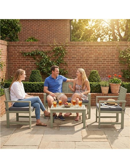 Outsunny 4 Seater Wooden Garden Furniture Set with Loveseat, Armchairs, Table, Acacia Wood Garden Sofa Set, Light Grey - pic 181228 | FastDaddyshop
