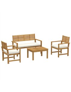 Outsunny 4 Seater Wooden Garden Furniture Set with Loveseat, Armchairs, Table, Acacia Wood Garden Sofa Set, Cream White