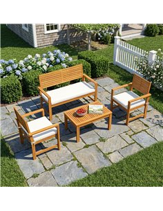 Outsunny 4 Seater Wooden Garden Furniture Set with Loveseat, Armchairs, Table, Acacia Wood Garden Sofa Set, Cream White 2