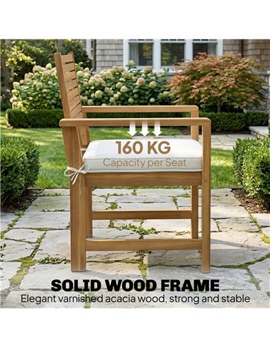 Outsunny 4 Seater Wooden Garden Furniture Set with Loveseat, Armchairs, Table, Acacia Wood Garden Sofa Set, Cream White