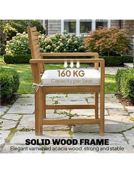 Outsunny 4 Seater Wooden Garden Furniture Set with Loveseat, Armchairs, Table, Acacia Wood Garden Sofa Set, Cream White - pic 181233 | FastDaddyshop
