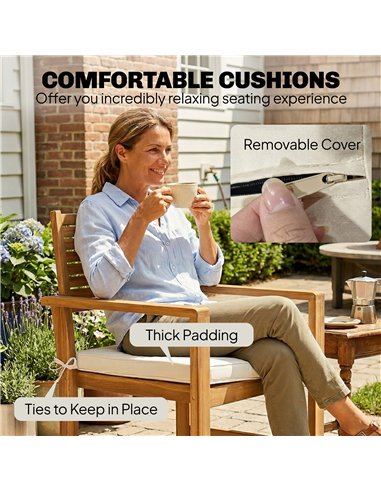 Outsunny 4 Seater Wooden Garden Furniture Set with Loveseat, Armchairs, Table, Acacia Wood Garden Sofa Set, Cream White