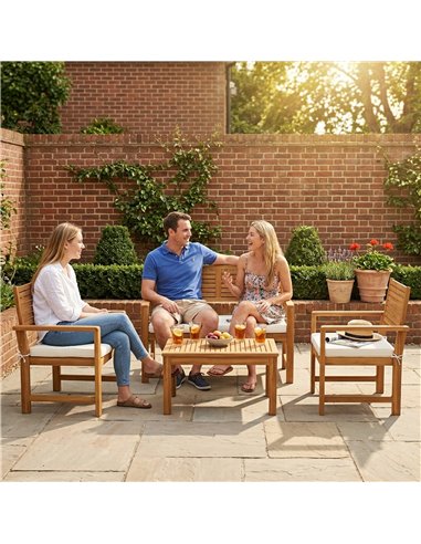 Outsunny 4 Seater Wooden Garden Furniture Set with Loveseat, Armchairs, Table, Acacia Wood Garden Sofa Set, Cream White