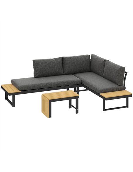 Outsunny 4 Seater L Shaped Aluminium Sectional Garden Furniture Set with 2 Loveseats and Wood-Plastic Coffee Table - Natural Woo - pic 181238 | FastDaddyshop