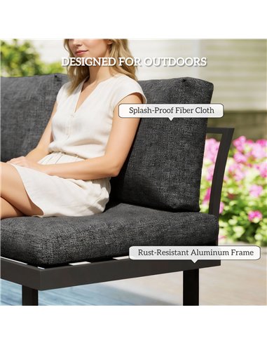 Outsunny 4 Seater L Shaped Aluminium Sectional Garden Furniture Set with 2 Loveseats and Wood-Plastic Coffee Table - Natural Woo