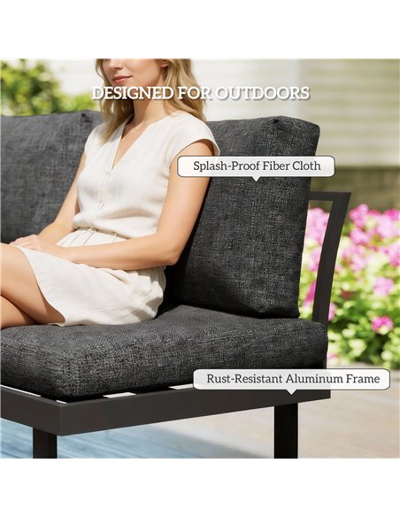 Outsunny 4 Seater L Shaped Aluminium Sectional Garden Furniture Set with 2 Loveseats and Wood-Plastic Coffee Table - Natural Woo - pic 181243 | FastDaddyshop