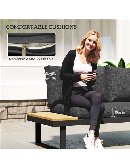 Outsunny 4 Seater L Shaped Aluminium Sectional Garden Furniture Set with 2 Loveseats and Wood-Plastic Coffee Table - Natural Woo - pic 181244 | FastDaddyshop