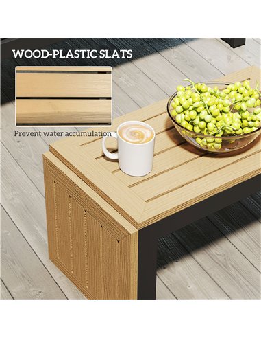 Outsunny 4 Seater L Shaped Aluminium Sectional Garden Furniture Set with 2 Loveseats and Wood-Plastic Coffee Table - Natural Woo