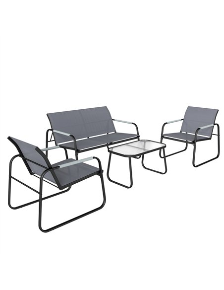 Outsunny 4 Piece Garden Furniture Set, Garden Sofa Set with Loveseat, 2 Armchairs, Tempered Glass Table for Balcony, Grey - pic 181247 | FastDaddyshop