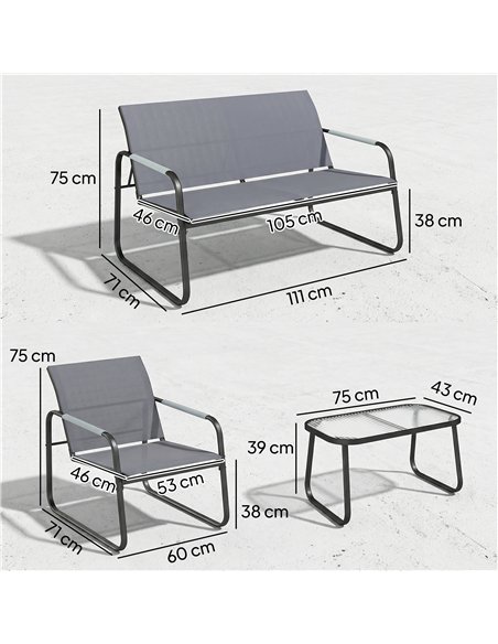 Outsunny 4 Piece Garden Furniture Set, Garden Sofa Set with Loveseat, 2 Armchairs, Tempered Glass Table for Balcony, Grey - pic 181249 | FastDaddyshop