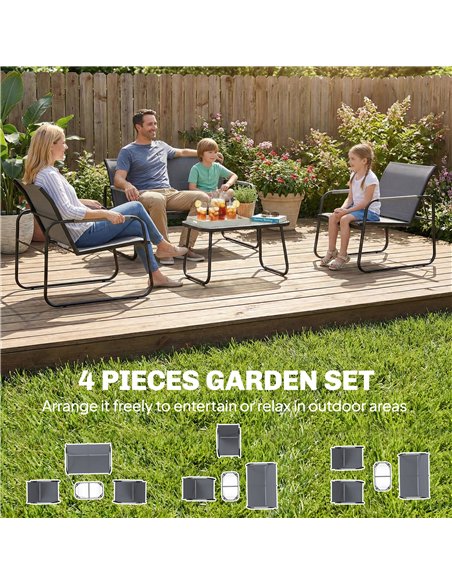 Outsunny 4 Piece Garden Furniture Set, Garden Sofa Set with Loveseat, 2 Armchairs, Tempered Glass Table for Balcony, Grey - pic 181250 | FastDaddyshop
