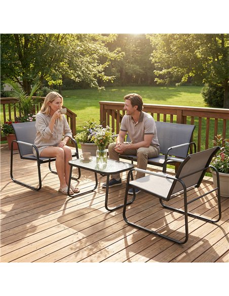 Outsunny 4 Piece Garden Furniture Set, Garden Sofa Set with Loveseat, 2 Armchairs, Tempered Glass Table for Balcony, Grey - pic 181253 | FastDaddyshop