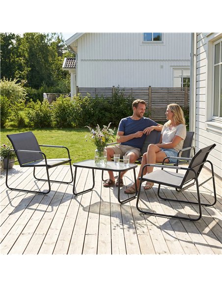 Outsunny 4 Piece Garden Furniture Set, Garden Sofa Set with Loveseat, 2 Armchairs, Tempered Glass Table for Balcony, Grey - pic 181254 | FastDaddyshop