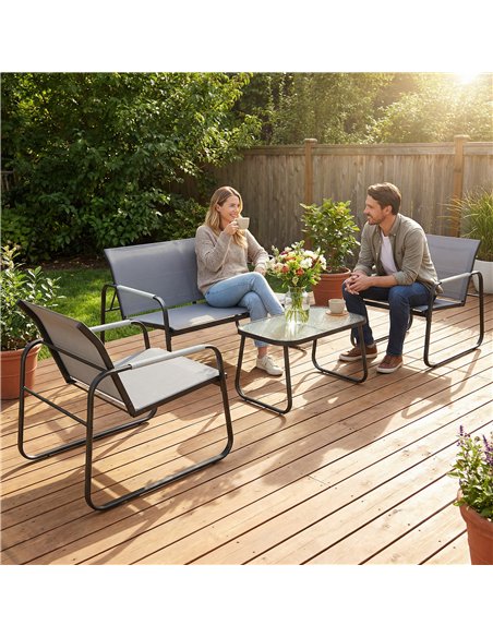 Outsunny 4 Piece Garden Furniture Set, Garden Sofa Set with Loveseat, 2 Armchairs, Tempered Glass Table for Balcony, Grey - pic 181255 | FastDaddyshop