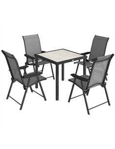 Outsunny 5 Pieces Outdoor Dining Set, Garden Dining Set for 4 with Square Table and Folding Chairs, Grey