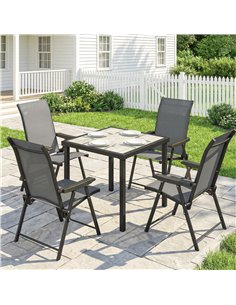 Outsunny 5 Pieces Outdoor Dining Set, Garden Dining Set for 4 with Square Table and Folding Chairs, Grey 2