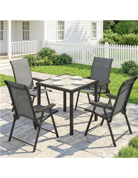 Outsunny 5 Pieces Outdoor Dining Set, Garden Dining Set for 4 with Square Table and Folding Chairs, Grey - pic 181257 | FastDaddyshop