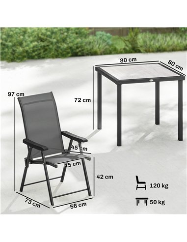 Outsunny 5 Pieces Outdoor Dining Set, Garden Dining Set for 4 with Square Table and Folding Chairs, Grey
