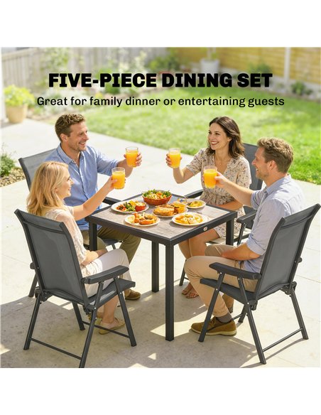Outsunny 5 Pieces Outdoor Dining Set, Garden Dining Set for 4 with Square Table and Folding Chairs, Grey - pic 181259 | FastDaddyshop