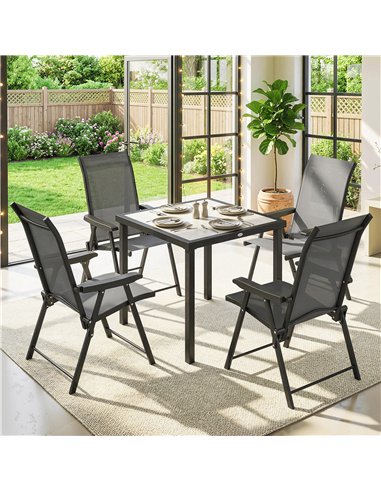 Outsunny 5 Pieces Outdoor Dining Set, Garden Dining Set for 4 with Square Table and Folding Chairs, Grey