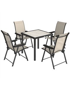 Outsunny 5 Pieces Outdoor Dining Set, Garden Dining Set for 4 with Square Table and Folding Chairs, Brown