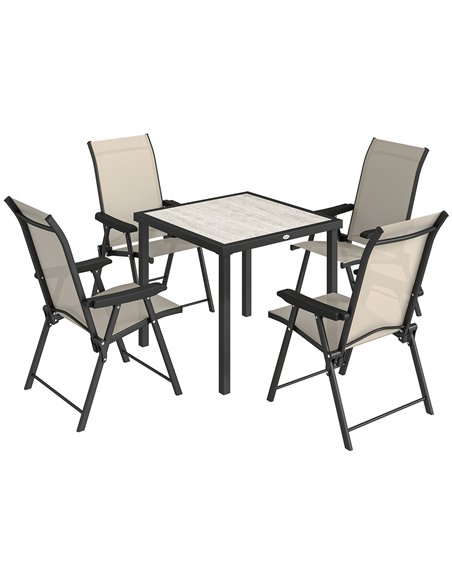 Outsunny 5 Pieces Outdoor Dining Set, Garden Dining Set for 4 with Square Table and Folding Chairs, Brown - pic 181265 | FastDaddyshop