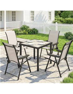 Outsunny 5 Pieces Outdoor Dining Set, Garden Dining Set for 4 with Square Table and Folding Chairs, Brown 2