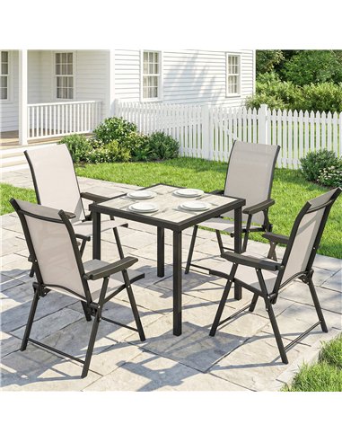Outsunny 5 Pieces Outdoor Dining Set, Garden Dining Set for 4 with Square Table and Folding Chairs, Brown
